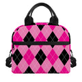 Pink And Black Argyle Pattern Print Insulated Lunch Bag