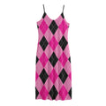 Pink And Black Argyle Pattern Print Jersey Midi Cami Dress