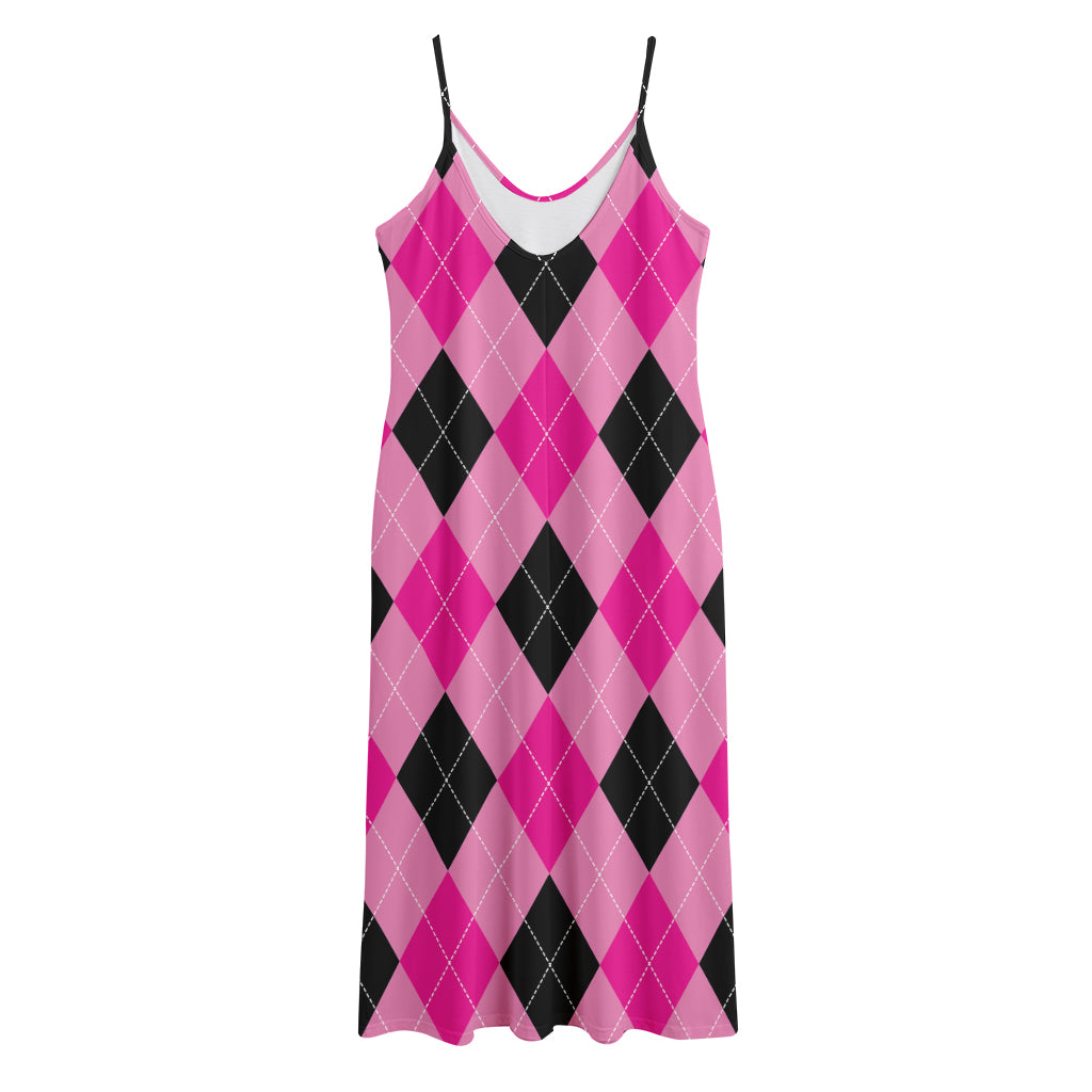 Pink And Black Argyle Pattern Print Jersey Midi Cami Dress
