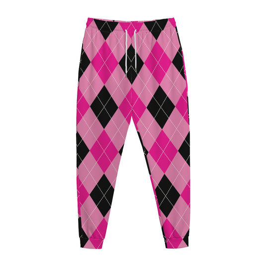 Pink And Black Argyle Pattern Print Jogger Pants