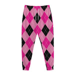 Pink And Black Argyle Pattern Print Jogger Pants