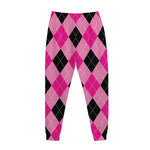 Pink And Black Argyle Pattern Print Jogger Pants