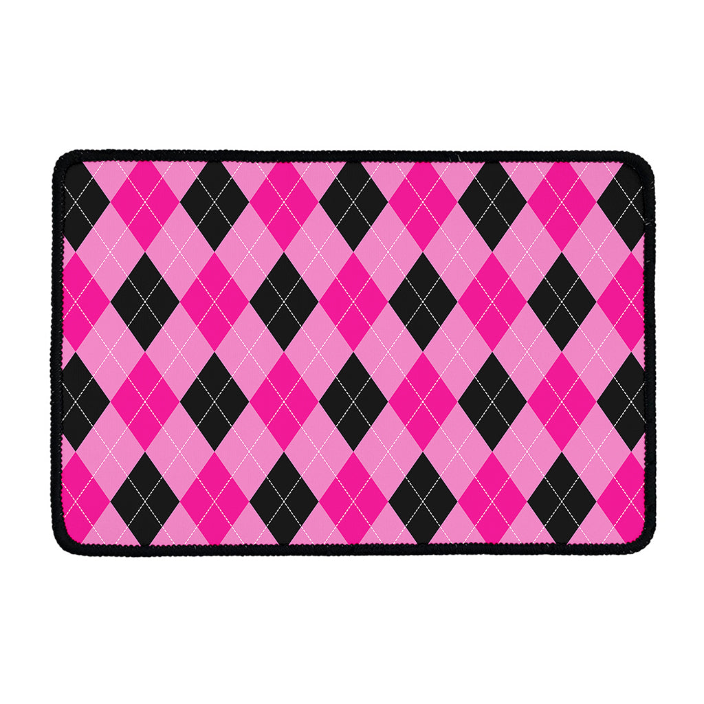 Pink And Black Argyle Pattern Print Kitchen Mat