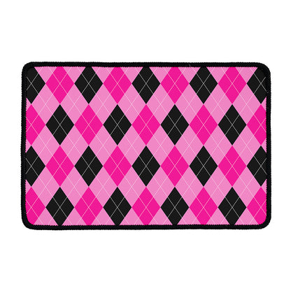 Pink And Black Argyle Pattern Print Kitchen Mat
