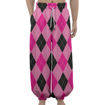 Pink And Black Argyle Pattern Print Lantern Pants
