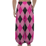 Pink And Black Argyle Pattern Print Lantern Pants