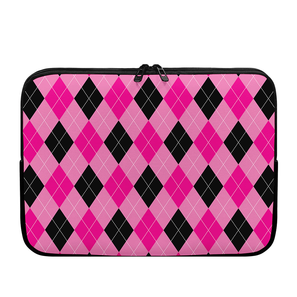 Pink And Black Argyle Pattern Print Laptop Sleeve
