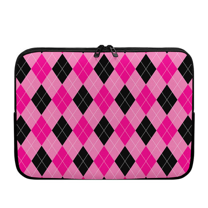 Pink And Black Argyle Pattern Print Laptop Sleeve