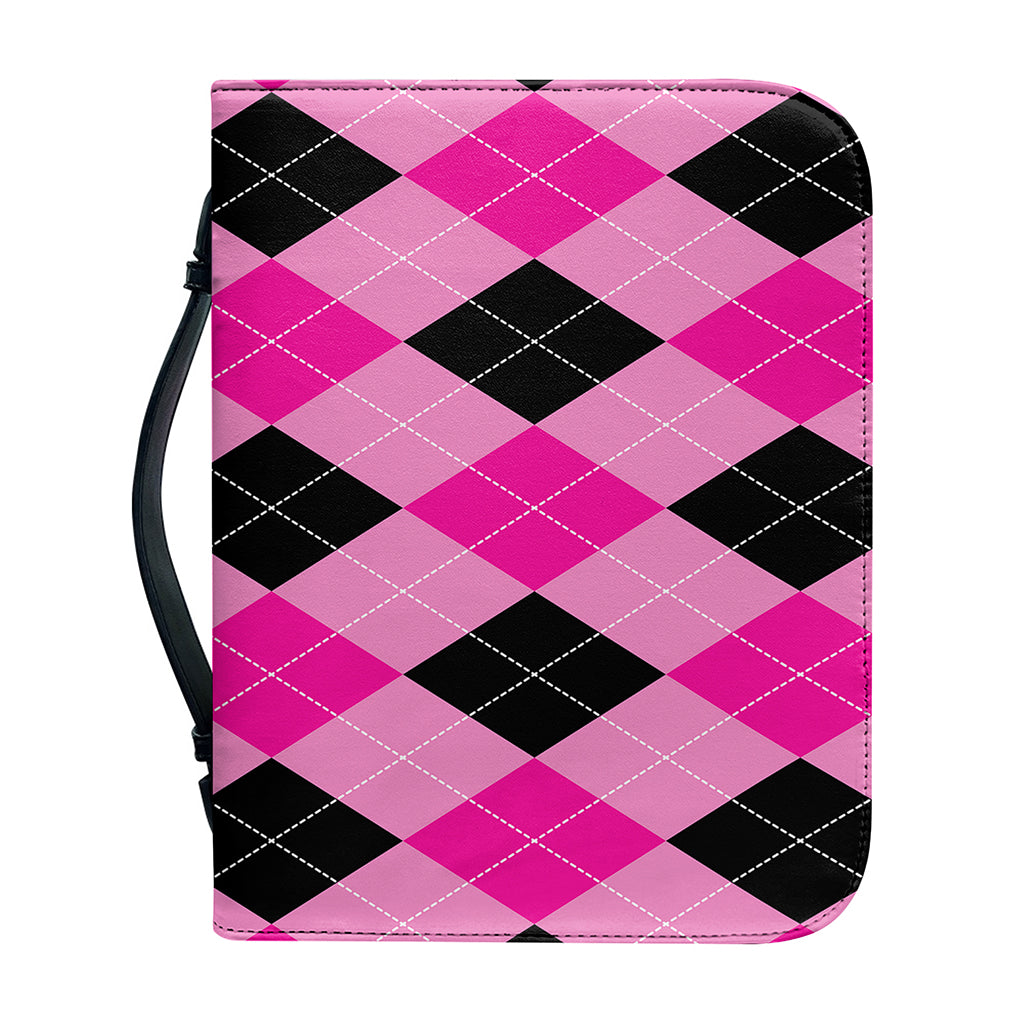 Pink And Black Argyle Pattern Print Leather Bible Cover