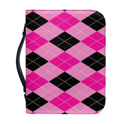 Pink And Black Argyle Pattern Print Leather Bible Cover