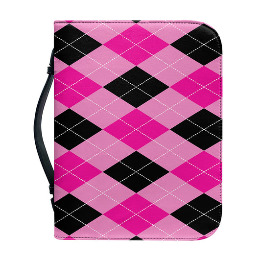 Pink And Black Argyle Pattern Print Leather Bible Cover
