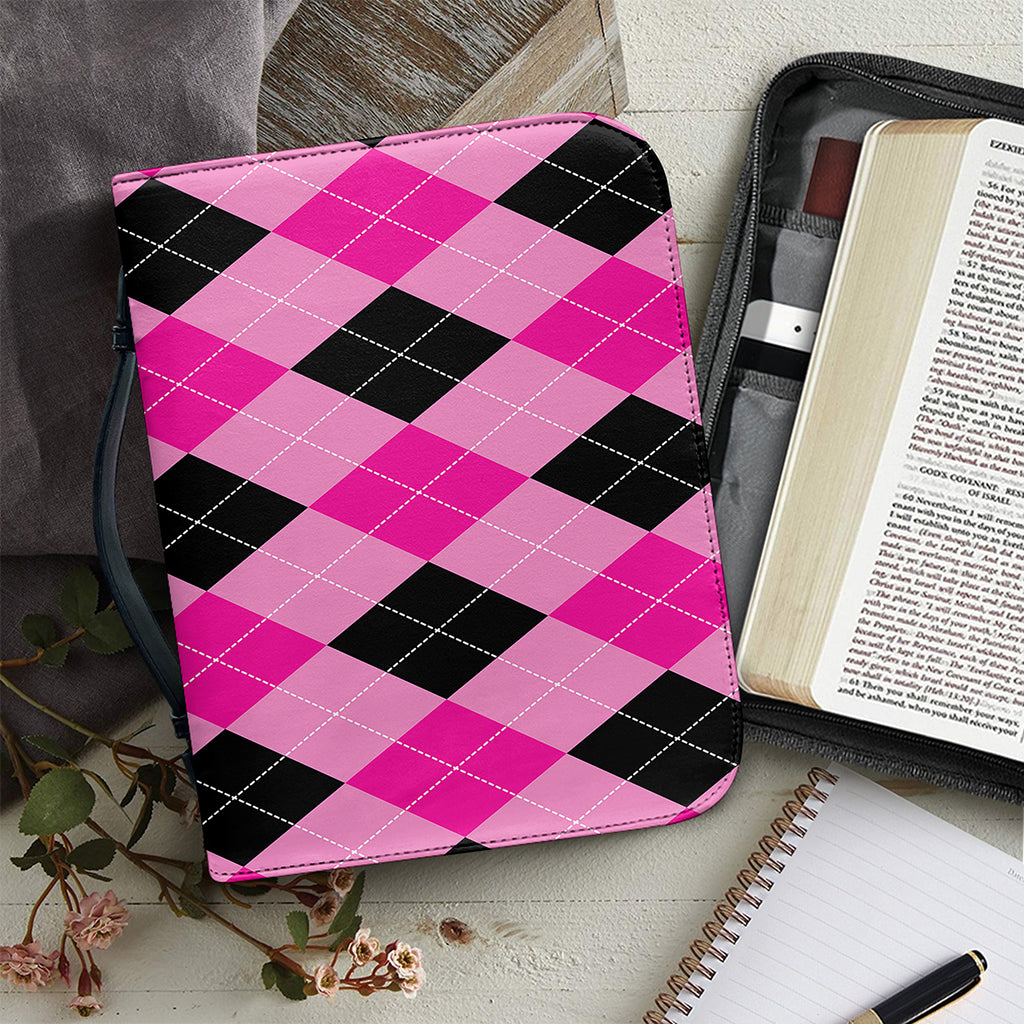 Pink And Black Argyle Pattern Print Leather Bible Cover