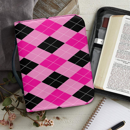 Pink And Black Argyle Pattern Print Leather Bible Cover