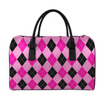 Pink And Black Argyle Pattern Print Leather Duffle Bag