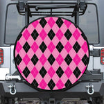 Pink And Black Argyle Pattern Print Leather Spare Tire Cover