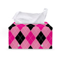 Pink And Black Argyle Pattern Print Leather Tissue Box Cover