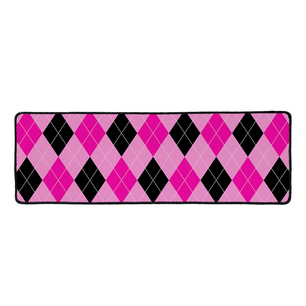 Pink And Black Argyle Pattern Print Long Kitchen Mat