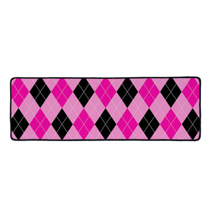 Pink And Black Argyle Pattern Print Long Kitchen Mat
