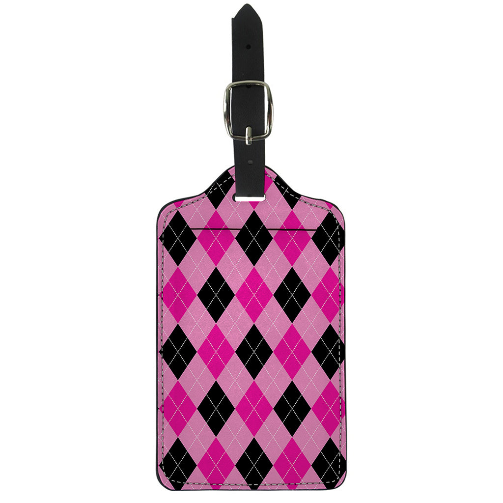 Pink And Black Argyle Pattern Print Luggage Tag