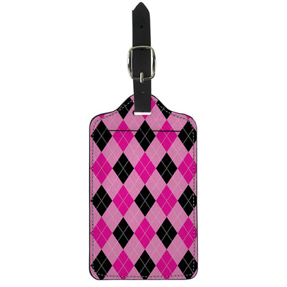 Pink And Black Argyle Pattern Print Luggage Tag
