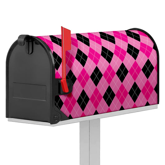 Pink And Black Argyle Pattern Print Mailbox Cover