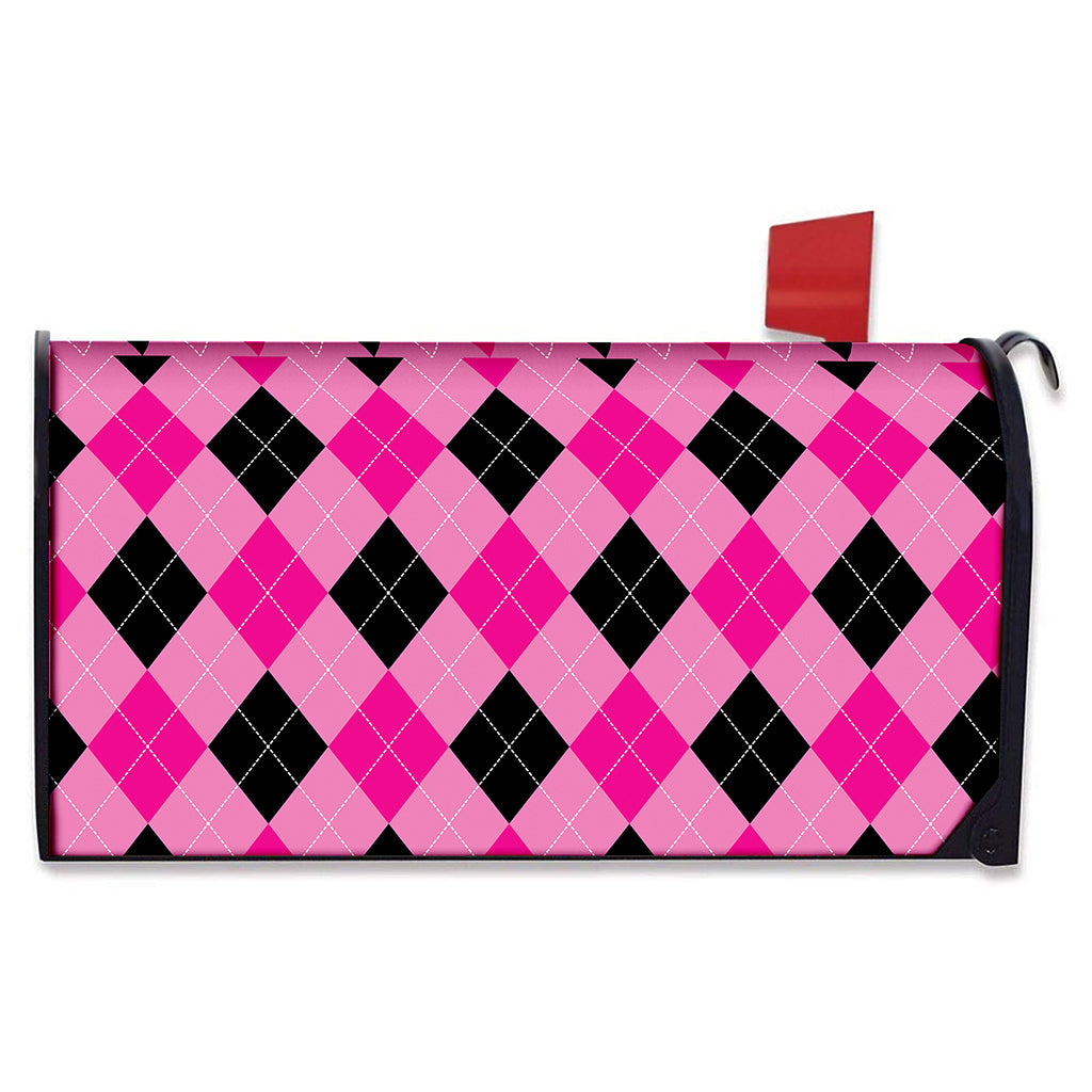 Pink And Black Argyle Pattern Print Mailbox Cover