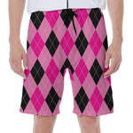 Pink And Black Argyle Pattern Print Men's Beach Shorts