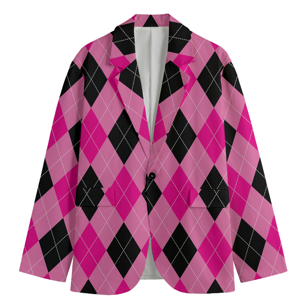Pink And Black Argyle Pattern Print Men's Blazer