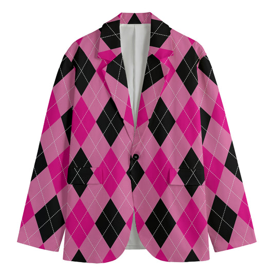 Pink And Black Argyle Pattern Print Men's Blazer