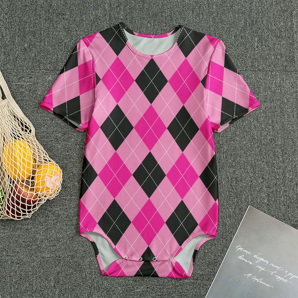 Pink And Black Argyle Pattern Print Men's Bodysuit