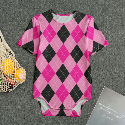 Pink And Black Argyle Pattern Print Men's Bodysuit