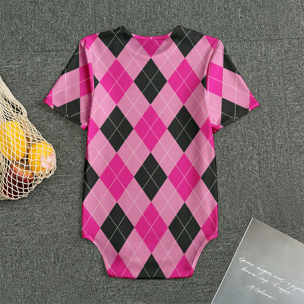 Pink And Black Argyle Pattern Print Men's Bodysuit