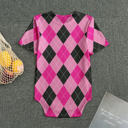 Pink And Black Argyle Pattern Print Men's Bodysuit