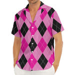 Pink And Black Argyle Pattern Print Men's Deep V-Neck Shirt