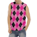 Pink And Black Argyle Pattern Print Men's Fitness Tank Top