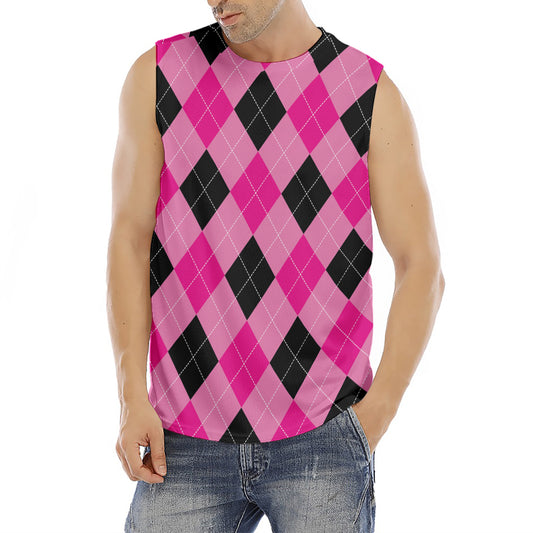 Pink And Black Argyle Pattern Print Men's Fitness Tank Top