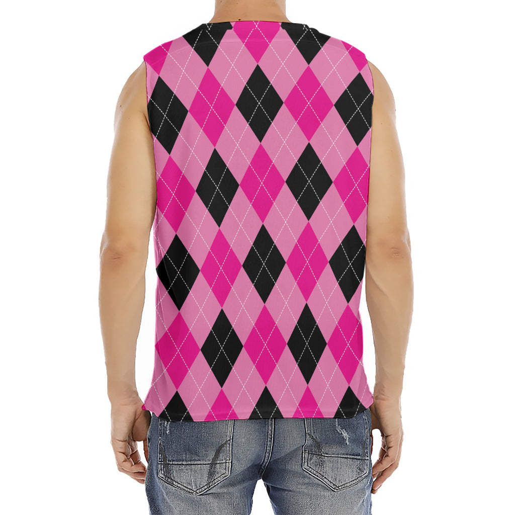 Pink And Black Argyle Pattern Print Men's Fitness Tank Top