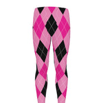 Pink And Black Argyle Pattern Print Men's leggings