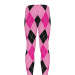 Pink And Black Argyle Pattern Print Men's leggings