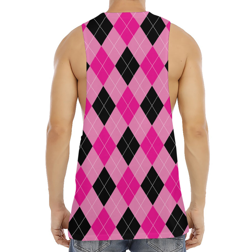 Pink And Black Argyle Pattern Print Men's Muscle Tank Top