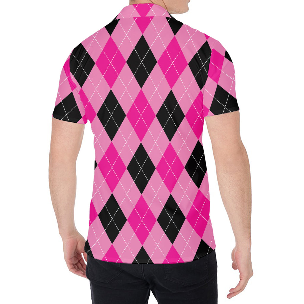Pink And Black Argyle Pattern Print Men's Shirt