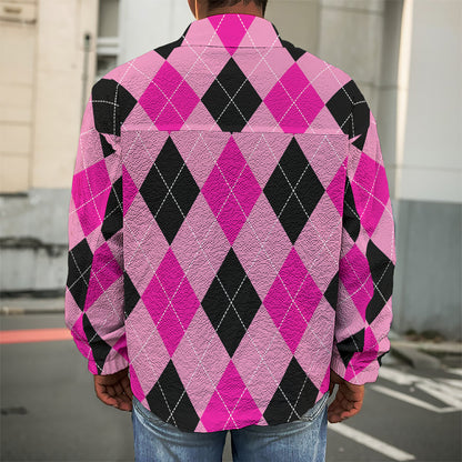 Pink And Black Argyle Pattern Print Men's Shirt Jacket