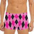 Pink And Black Argyle Pattern Print Men's Short Boxer Briefs
