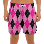 Pink And Black Argyle Pattern Print Men's Split Running Shorts