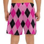 Pink And Black Argyle Pattern Print Men's Split Running Shorts