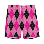 Pink And Black Argyle Pattern Print Men's Sports Shorts