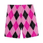Pink And Black Argyle Pattern Print Men's Sports Shorts