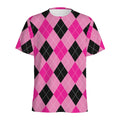 Pink And Black Argyle Pattern Print Men's Athletic T-Shirt