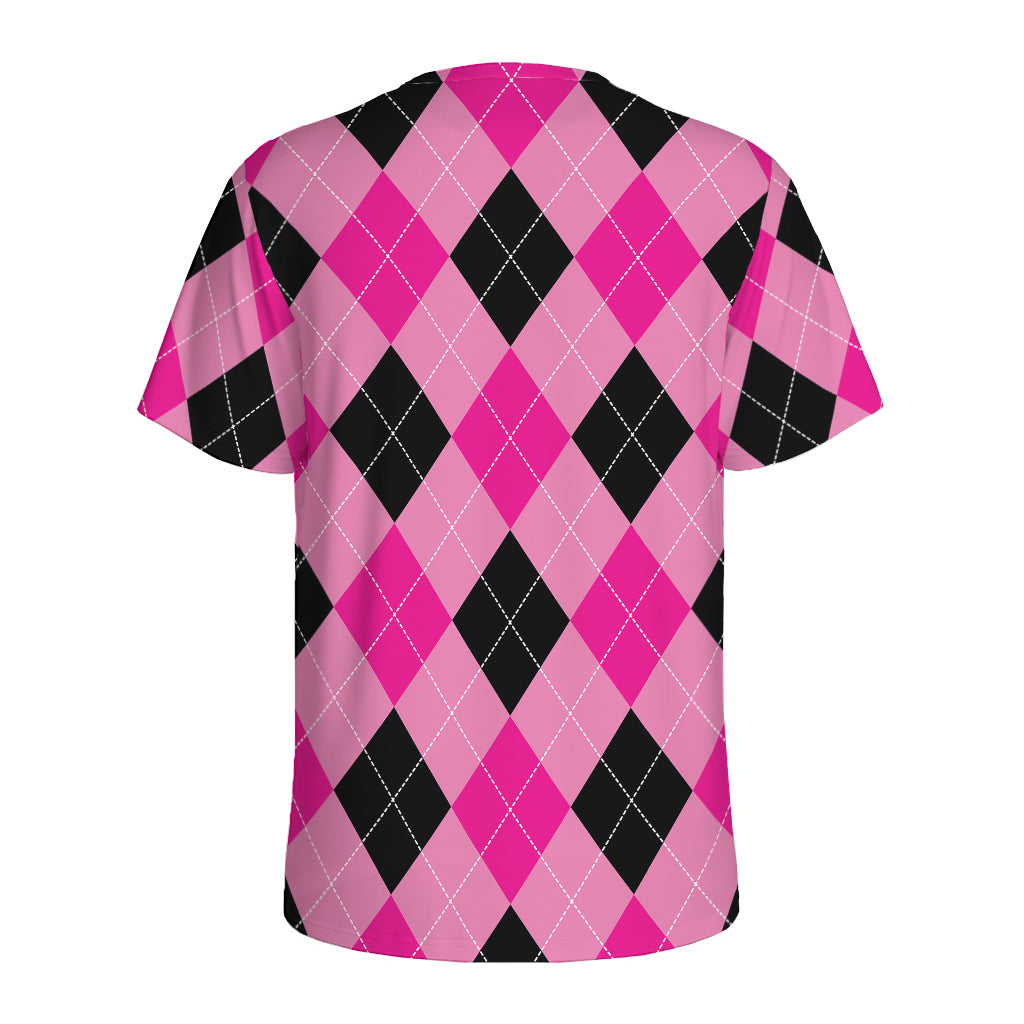 Pink And Black Argyle Pattern Print Men's Sports T-Shirt
