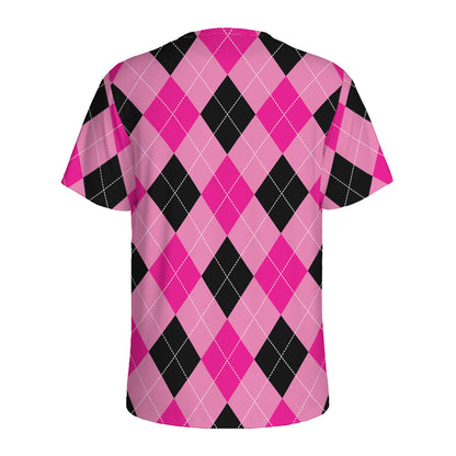 Pink And Black Argyle Pattern Print Men's Sports T-Shirt